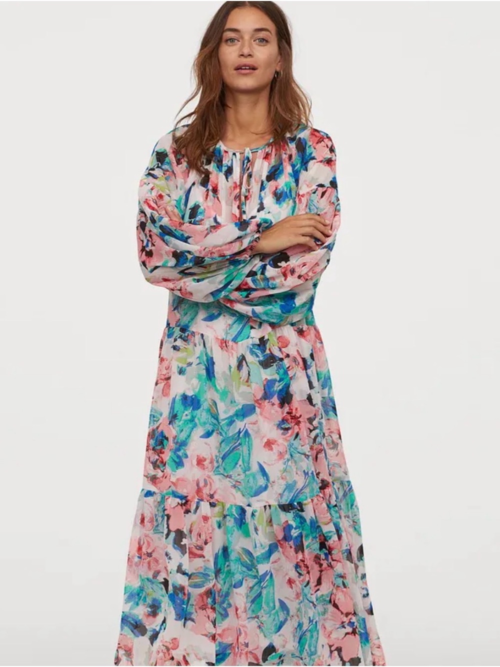 H&M Floral Tiered Maxi Dress in Pink and Blue - Picture 3 of 15